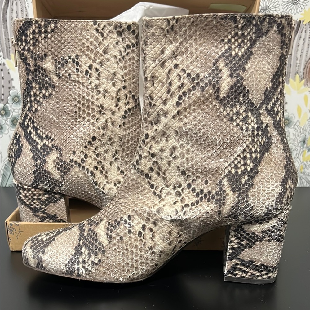 Free People Snakeskin Ankle Booties with Chunky Heel